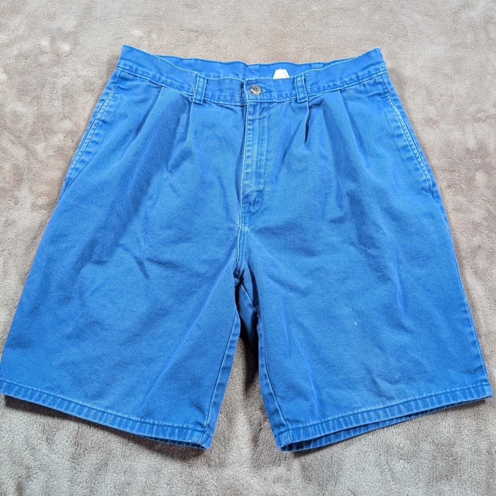 Duck Head Chino Shorts Mens 32 Blue Pleated Cotton Vintage Relaxed Fit